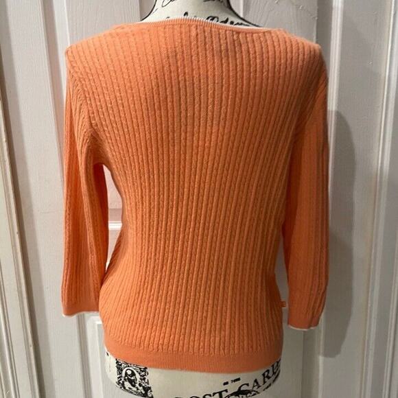 RALPH LAUREN CABLE KNIT SWEATER 100% COTTON V NECK SZ M CORAL/WHITE AESTHETIC - Picture 7 of 16